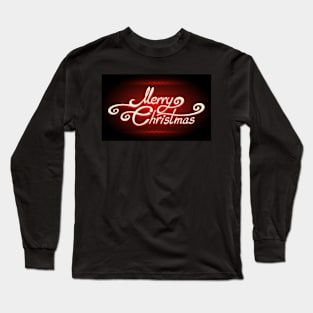 Hand-written Merry Christmas Lettering on Red background Long Sleeve T-Shirt